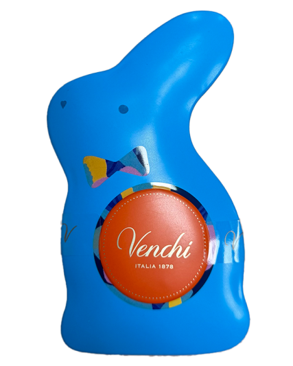 Lapin en métal bleu avec œufs en chocolat 66 g