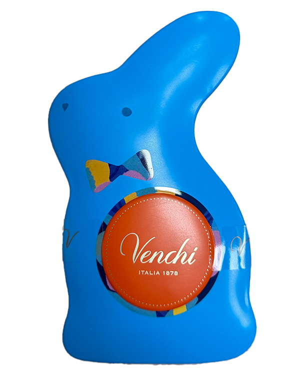 Lapin en métal bleu avec œufs en chocolat 66 g