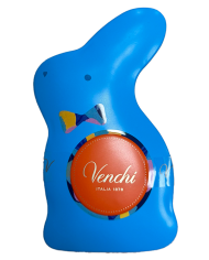 Lapin en métal bleu avec œufs en chocolat 66 g