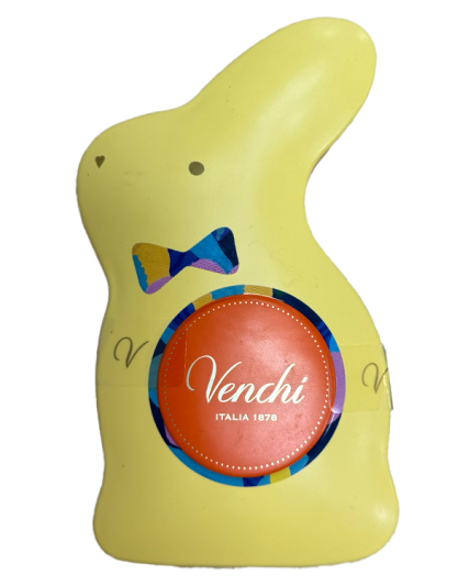 Lapin en métal jaune avec œufs en chocolat 66 g