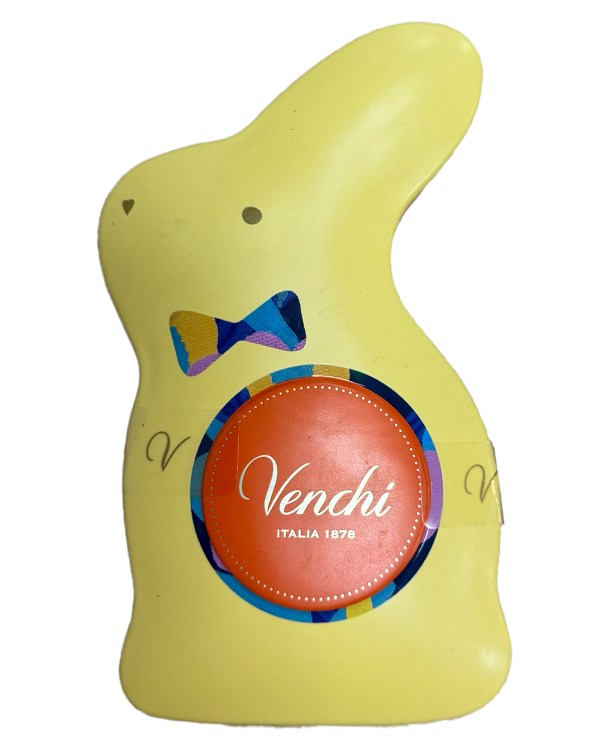 Lapin en métal jaune avec œufs en chocolat 66 g